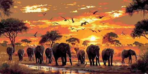 Diamond Painting Erwachsene, Groß Diamant Painting Bilder Elefanten Wiesen Diamant Malerei Kinder DIY Mosaikherstellung Diamond Art Kits Zuhause Wanddekor Bastelset als Geschenke (100x200cm) l-161 von Glslmznq
