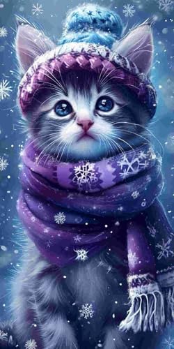 Diamond Painting Erwachsene, Groß Diamant Painting Bilder Katzen im Winter Diamant Malerei Kinder DIY Mosaikherstellung Diamond Art Kits Zuhause Wanddekor Bastelset als Geschenke (30x60cm) l-177 von Glslmznq