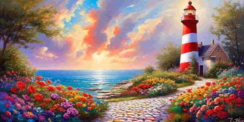 Diamond Painting Erwachsene, Groß Diamant Painting Bilder Leuchtturm Hütte Diamant Malerei Kinder DIY Mosaikherstellung Diamond Art Kits Zuhause Wanddekor Bastelset als Geschenke (100x200cm) l-173 von Glslmznq