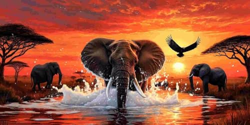 Diamond Painting Erwachsene Groß xxL, 5D DIY Diamant Painting Bilder für Kinder Anfänger, Runde Full Drill Elefanten, Mosaikherstellung Bastelset für Haus Wanddekoration Geschenk 100x200cm o-163 von Glslmznq