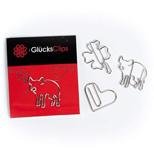 Büroklammern Set, 12x Büroklammer mit 3 Glücksbringermotiven, als Deko oder Lesezeichen. Papercli I Paper Clips, Briefklammer oder Bookmark, für Büro oder Zuhause, S003 von GlückClips