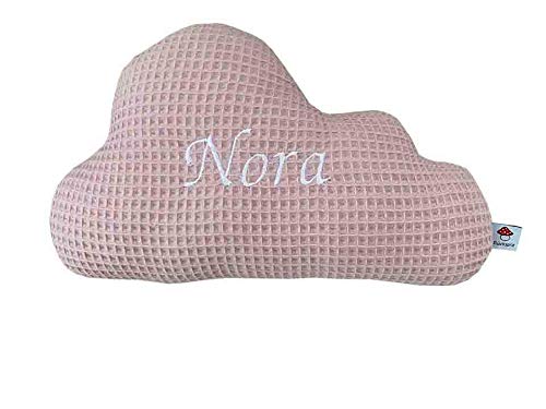 Glückspilz Dekokissen Kuschelkissen I Wolke I Kissen mit Namen personalisiert I (Rosa Waffelpique) von Glückspilz-Shop