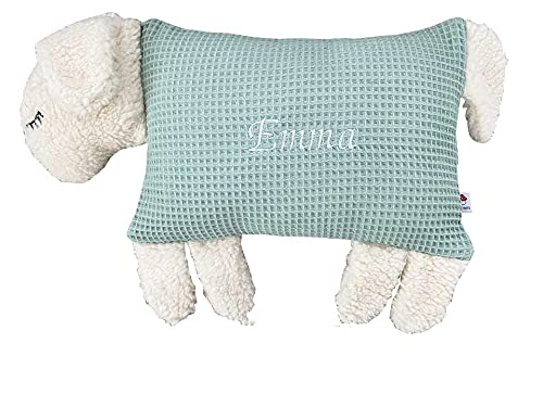 Glückspilz Kuscheltier mit Namen Bestickt | Stofftier Schaf | personalisiertes Kuscheltier Baby I Plüschtier | Waffelpique I Mint von Glückspilz-Shop