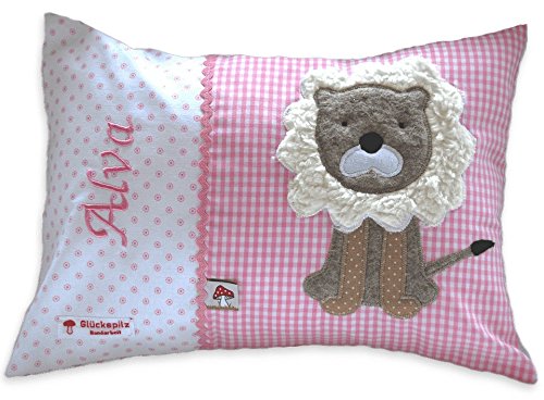 Glückspilz Namenskissen Babykissen, Löwe, Rosa, 25 x 35 cm von Glückspilz-Shop