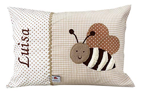 Glückspilz Namenskissen Babykissen I Biene I Beige (25 x 35 cm) von Glückspilz-Shop