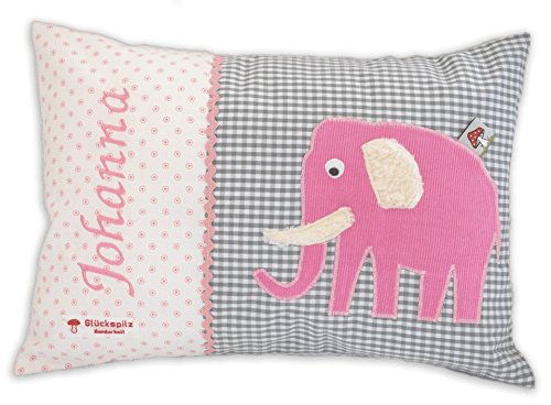Glückspilz Namenskissen Babykissen I Elefant I Rosa Grau I 25 x 35 cm Glückspilz Namenskissen Babykissen I Elefant I Rosa Grau I 25 x 35 cm von Glückspilz-Shop