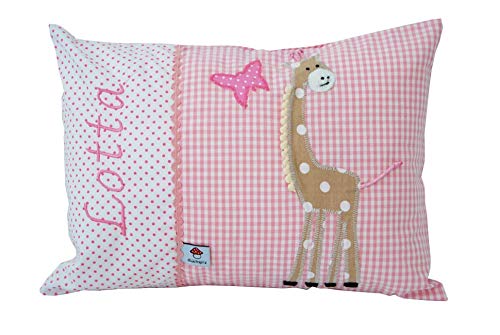 Glückspilz Namenskissen Babykissen I Giraffe I mit Namen personalisiert I Geschenk zu Geburt, Taufe oder Geburtstag (Rosa, 25 x 35 cm) von Glückspilz-Shop