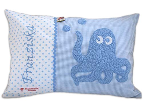 Glückspilz Namenskissen Babykissen I Krake Tintenfisch I mit Namen personalisiert I Geschenk zu Geburt, Taufe oder Geburtstag I Blau Glückspilz Namenskissen Babykissen I Krake Tintenfisch I mit Namen personalisiert I Geschenk zu Geburt, Taufe oder Geburtstag I Blau von Glückspilz-Shop