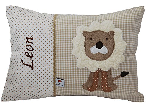 Glückspilz Namenskissen Babykissen I Löwe I Beige I 25 x 35 cm von Glückspilz-Shop