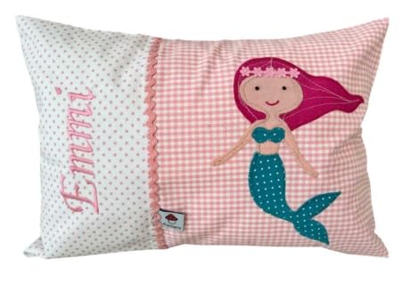 Glückspilz Namenskissen Babykissen I Meerjungfrau Nixe I mit Namen personalisiert I Geschenk zu Geburt, Taufe, oder Geburtstag I Rosa von Glückspilz-Shop