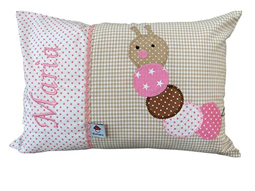 Glückspilz Namenskissen Babykissen I Raupe I Beige Rosa I (30 x 45 cm) von Glückspilz-Shop