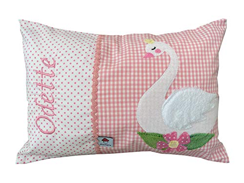 Glückspilz Namenskissen Babykissen I Schwan I Rosa I 25 x 35 cm von Glückspilz-Shop