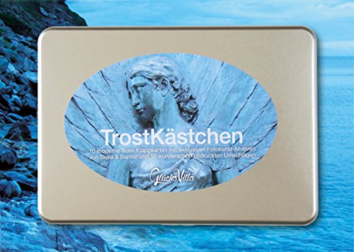 Glücksvilla TrostKästchen-Set (Trost-Karten - Trauer-Karten): 10 moderne Klappkarten zum Thema „Trost, Trauer & Abschied“, inklusive 10 bedruckten Umschlägen + Metall-Box von Glücksvilla