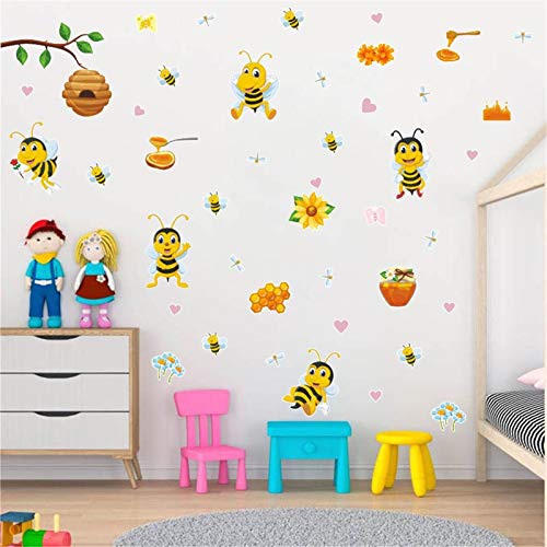 Glücksvogel Wandaufkleber Biene Deko Wandtattoo Selbstklebend Wandsticker Wand Aufkleber Wanddeko Wandbilder für Kinder Mädchen Junge Kinderzimmer Spielzimmer Schlafzimmer Dekorationen (A, One Size) von Glücksvogel