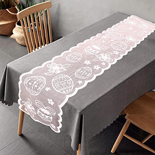 Tischserie Ostermotiv Hasen Stickerei Weiß-Bunt Ostern Tischdecke Spitze Mitteldecke Frühling Osterhasen Tischband Tischdeko Ostereier Osterdekoration für Osterndeko Frühlingdeko (33 (Pink, One Size) von Glücksvogel