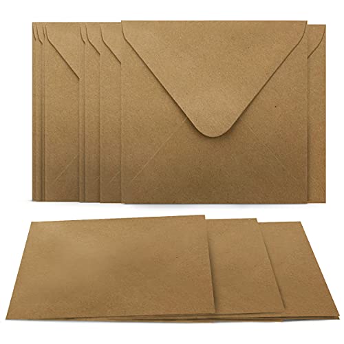 100 Umschläge + Klappkarten Quadratisch - Kartenset aus Kraftpapier Selbstgestalten - Blanko Faltkarten 220 g/m² 13,5 x 13,5 cm - Natur Briefumschläge 90 g/m² 14 x 14 cm von Glüxx Agent