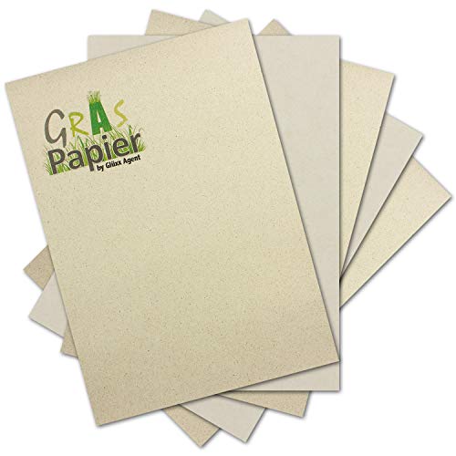 100x ÖKO Bastel-Karton aus Graspapier DIN A4 - sehr starkes Recycling Papier 400 g/m² - Umwelt Bastelpapier für Einladungen oder Menükarte - Glüxx Agent von Glüxx Agent