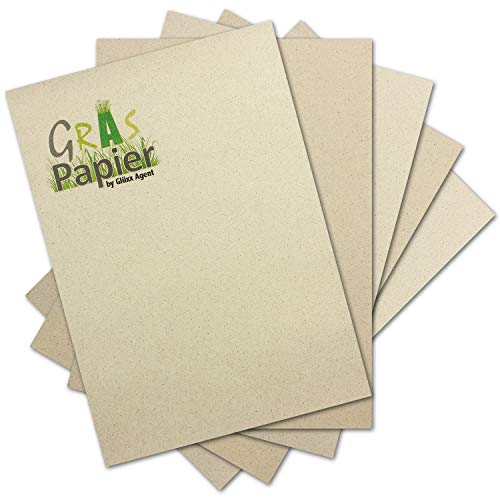 100x ÖKO Briefpapier aus Graspapier DIN A4 - Recycling Papier 120 g/m² - Umwelt Bastelpapier für Einladungen oder Menükarte - Glüxx Agent von Glüxx Agent