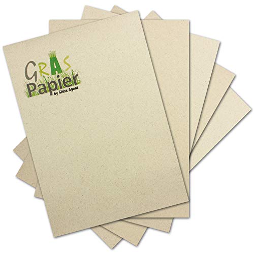 100x ÖKO Briefpapier aus Graspapier DIN A4 - Recycling Papier 160 g/m² - Umwelt Bastelpapier für Einladungen oder Menükarte - Glüxx Agent von Glüxx Agent