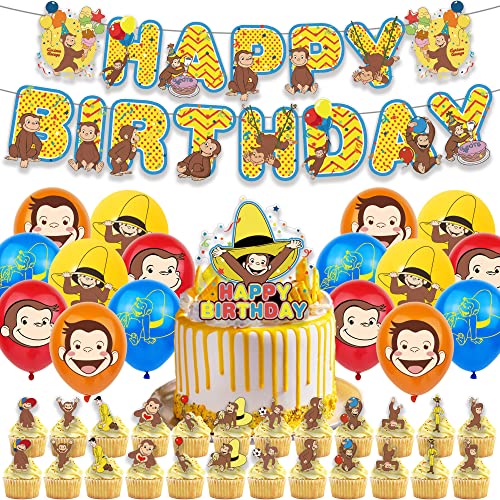 Curious Monkey for Kinder Geburtstag Party Dekoration Ballon Set einschließlich Banner, Ballons und Kuchen Toppers für Jungen für Mädchen von Glurak