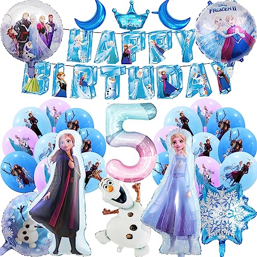 Geburtstag Party Dekoration Frozen Ballons Set mit Elsa Folie Ballon und Banner FROZEN Geburtstag Ballon Dekoration Set für Mädchen (5 Jahr) von Glurak