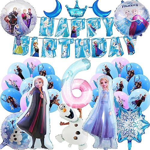 Geburtstag Party Dekoration Frozen Ballons Set mit Elsa Folie Ballon und Banner FROZEN Geburtstag Ballon Dekoration Set für Mädchen (6 Jahr) von Glurak