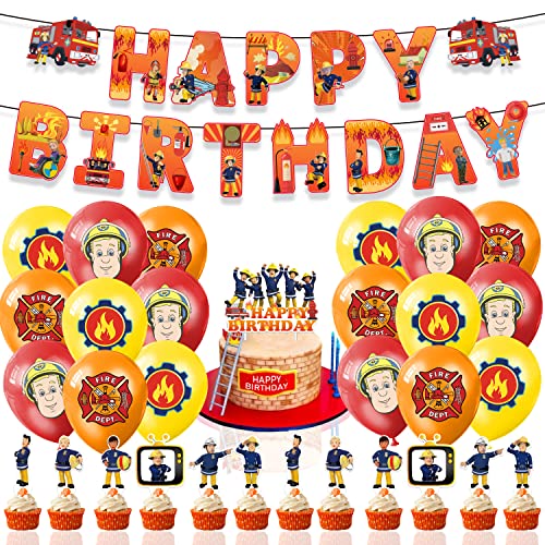 Glurak Fireman Sam Ballon Kit für Kinder Geburtstag Party Dekoration mit Happy Birthday Banner und Kuchen Toppers. Feuerwehrmann Sam Kinder Geburtstag Zubehör für Mädchen Baby Dusche und Feiern von Glurak