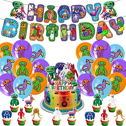Glurak Garden of Banban Geburtstagsparty Dekoration Ballon Kit Mit Happy Birthday Banner, 18-teilige 12inch Ballons,13-teilige Cupcake Copper, 1 Rollen Ballonband von Glurak
