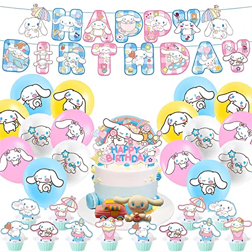 Melody Cinnamoroll Ballon Kit für Kinder Geburtstag Party Dekoration mit Happy Birthday Banner und Kuchen Toppers. Cinnamoroll Kinder Geburtstag Zubehör für Mädchen Baby Dusche und Feiern von Glurak