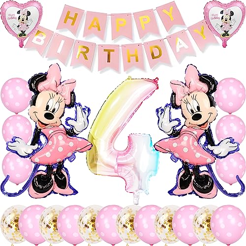 Minnie Ballon Kit für 4-jähriges Mädchen Kinder Geburtstag Party Dekoration mit Happy Birthday Banner, Minnie Kinder 3rd 4th Geburtstag Zubehör für Mädchen Baby Dusche und Feiern von Glurak