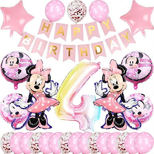 Minnie Ballon Kit für 4-jähriges Mädchen Kinder Geburtstag Party Dekoration mit Happy Birthday Banner, Minnie Kinder.3.4.5. Geburtstag Zubehör für Mädchen Baby Dusche und Feiern von Glurak