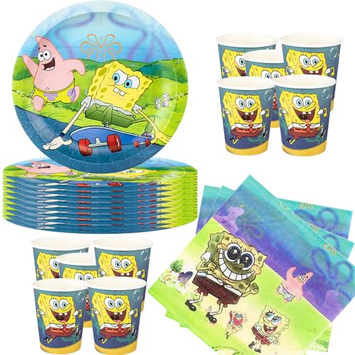 Sponge Baby Kinder Geburtstag Party Dekoration Geschirr Kit, serviert 10, einschließlich Tassen, Serviette, Kuchen Teller, Partygeschirr für Kinder von Glurak