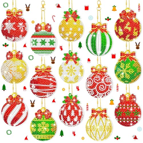 Glvomazty Diamond Painting Anhänger, DIY 5D Diamant Painting Windspiel Rotierendes Sonnenfänger Bastelset Kinder für Home Dekor, Kreative Geschenke (Weihnachtskugel-Diamant-Schlüsselanhänger) Glvomazty Diamond Painting Anhänger, DIY 5D Diamant Painting Windspiel Rotierendes Sonnenfänger Bastelset Kinder für Home Dekor, Kreative Geschenke (Weihnachtskugel-Diamant-Schlüsselanhänger) von Glvomazty