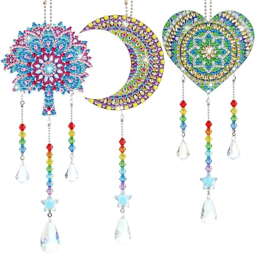 Glvomazty 3 Stück Diamond Painting Anhänger DIY 5D Diamant Painting Windspiel Rotierendes Sonnenfänger Bastelset Kinder für Home Dekor, Kreative Geschenke von Glvomazty