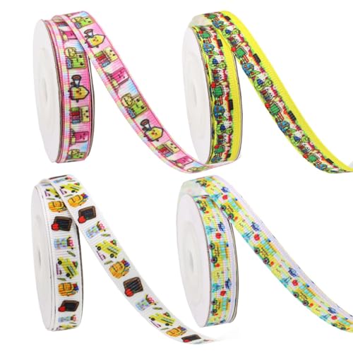 Gmokluytw Lehrer Schleife - Bedrucktes Geschenkband Zum Verpacken,Dekoratives Bastelmaterial Für Klassenzimmer Empfang Schüler Eltern 4 Rollen à 10 Meter von Gmokluytw