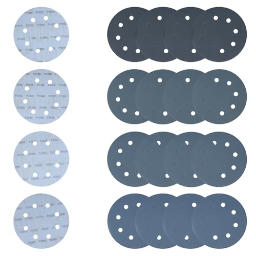 180mm Schleifscheiben 1000/1500/2000/3000 Körnung für Präzisionsarbeiten, 20 Stück Nass Trocken Schleifpapier für Auto Lackpolitur, Holzfeinschliff & Metallpolitur (8 Loch) von Gmozkrn