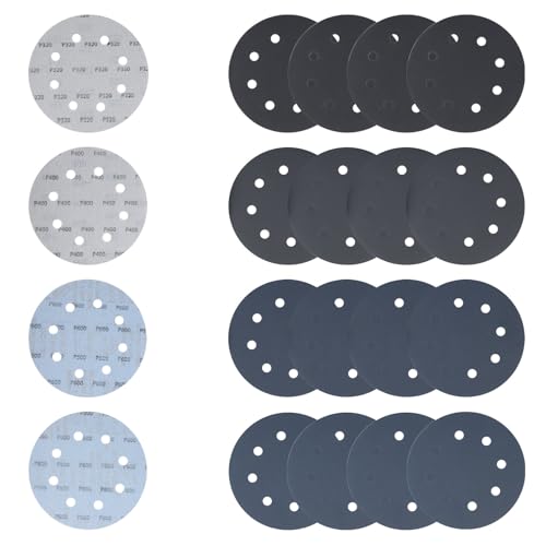 Schleifpapier 180mm Klett Nassschleifscheiben Körnung 320/400/600/800, 20 Stück Schleifblätter für Auto-Lackreparatur, Metallpolitur & Holzoberflächen(8 Loch) von Gmozkrn