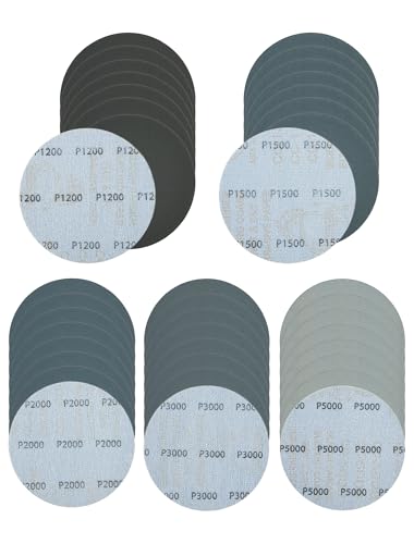 Schleifscheiben 115mm Klett(Körnung 1200/1500/2000/3000/5000), Nass und Trocken Schleifpapier 115mm Siliciumcarbid Schleifblätter für Auto Lackarbeiten Polieren(40 Stück) von Gmozkrn