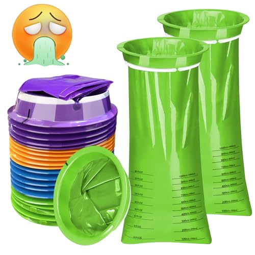 Gmphix 20 Stück Spuckbeutel mit Ring, Tragbare KotztüTen Auto Kinder, 1000ml Kotzbeutel Brechbeutel BrechtüTen Für Unterwegs, Bunt SpucktüTen Einweg, Erbrochene Taschen Für Kinder und Erwachsen von Gmphix