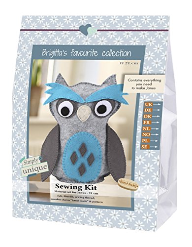 Go Handmade Owl, 1 Janus Nähset, Baumwolle, grau/braun/blau, 16 x 7 x 22 cm von Go Handmade