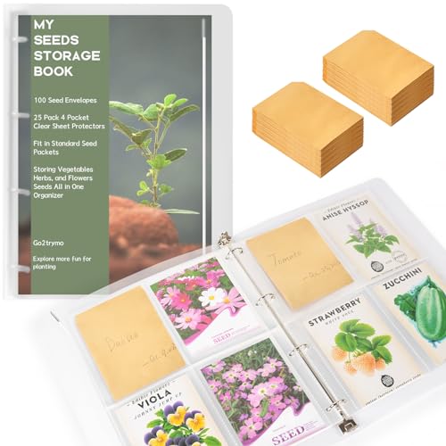 Go2trymo Saatgut-Organizer, 100 Samen-Aufbewahrungsumschläge, 25 Stück, 4 Taschen, transparente Hüllen, Schlitzgröße 9,9 x 13,2 cm, passend für Standard-Samenpakete und 1 Stück 4-Ringordner, grün Go2trymo Saatgut-Organizer, 100 Samen-Aufbewahrungsumschläge, 25 Stück, 4 Taschen, transparente Hüllen, Schlitzgröße 9,9 x 13,2 cm, passend für Standard-Samenpakete und 1 Stück 4-Ringordner, grün von Go2trymo