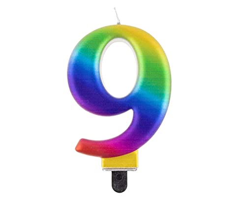 GoDan Geburtstagskerze Ziffer 9, 8 cm, Regenbogenfarben von GoDan