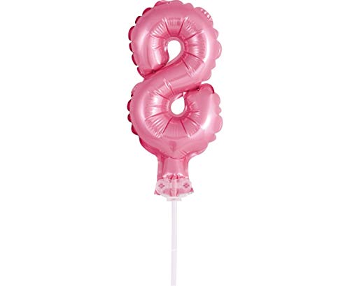 GoDan Luftballon mit Zahlen 0-9, Höhe 13 cm, Folienballon mit selbstschließendem Ventil, ein Stab zum Stecken oder Halten, Kuchen- und Tortendekoration (Zahl 8 Rosa) von Godan