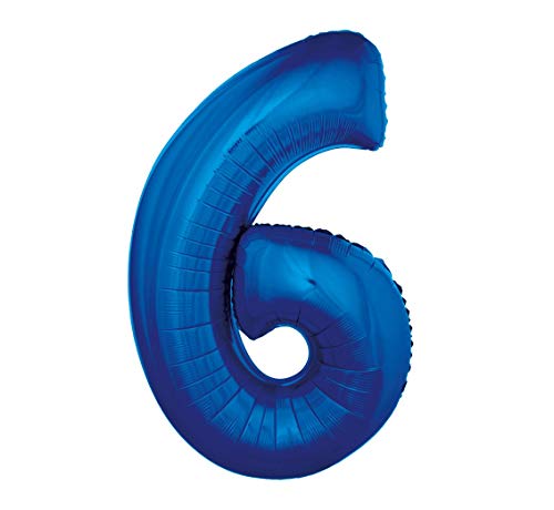 GoDan Luftballons Zahlen 0-9 Blau, in XXL-Größe 92 cm, Folienballon mit einem selbstschließenden Ventil, Zimmer- und Raumdekoration beim Geburtstag, Jubiläum (Zahl 6 blau) von GoDan
