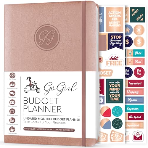 GoGirl Budget Planer - Monatliches Budgetbuch für Finanzplaner. Expense Tracker Notebook Journal zur Kontrolle Ihres Geldes. Undatiert, dauert 1 Jahr, Kompakt (13.5x19cm) - Roségold von GoGirl