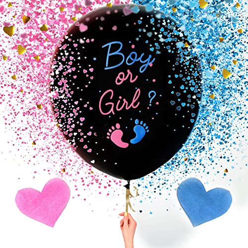 Gender Reveal Party Balloon,Boy or Girl Ballon,Baby Geschlecht verkünden,90CM 2 Stück, Konfetti Füllung Rosa Blau Offenbaren Ballon Babyshower Party Deko von GoGou