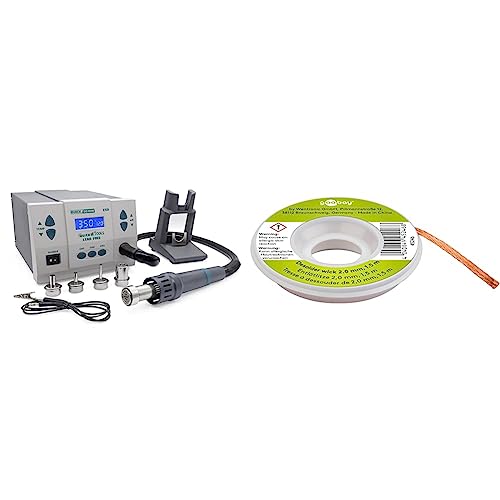 QUICK QU861DW Profi Heißluft Lötstation Set digital regelbar - 1000 Watt/Temperaturbereich 100 & Goobay 45246 Entlötlitze 2mm reines Kupfer Entlötdraht zur Lötzinn Entfernung an Lötstellen Entlöten von Quick
