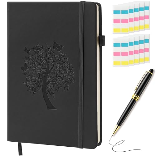 GoaePode A5 Blanko Notizbuch Set, 300 Seiten Lined Papier Notizbücher mit Stiftschlaufe, Prägebaum Design Memo Notizblock mit Kugelschreiber Haftnotizen, Tagebuch für Schüler Studenten, Schwarz GoaePode A5 Blanko Notizbuch Set, 300 Seiten Lined Papier Notizbücher mit Stiftschlaufe, Prägebaum Design Memo Notizblock mit Kugelschreiber Haftnotizen, Tagebuch für Schüler Studenten, Schwarz von GoaePode