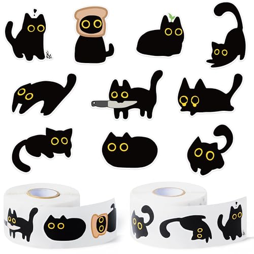 GoaePode Halloween Katzen Sticker Rolle – 1000 Stück Selbstklebende Schwarze Katzen Aufkleber, Motivationssticker für Belohnung, DIY Basteln Scrapbooking Party Deko für Laptop Wasserflasche GoaePode Halloween Katzen Sticker Rolle – 1000 Stück Selbstklebende Schwarze Katzen Aufkleber, Motivationssticker für Belohnung, DIY Basteln Scrapbooking Party Deko für Laptop Wasserflasche von GoaePode