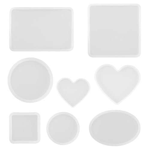 Gobesty Epoxidharz Formen 8-Stück, Silikon Schmuck Gussformen für Handwerk DIY Tischdekoration, Runde Quadrat, Weiß, Silikon, Rechteckig, Quadratisch, Rund, Oval, Herz von Gobesty